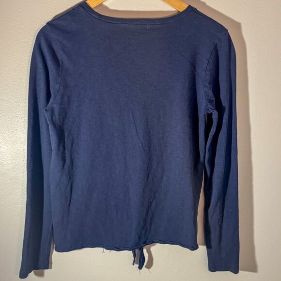 J.CREW MERCANTILE Navy 100% Cotton Tie-Front Long Sleeve Pocket Tee | Small - Picture 2 of 4
